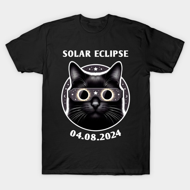 Total Solar Eclipse 2024 - A Cat Wearing Solar Eclipse Glasses T-Shirt by Emma Creation